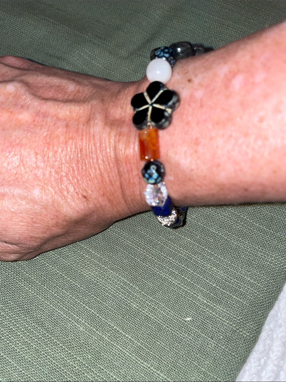 Handcrafted Black, Purple & Blue Floral Glass Bead Bracelet - Picture 8 of 8